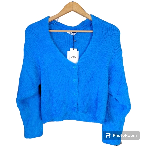 Zara Sweaters - Zara Fuzzy Knit Button-down Cardigan in Cobalt Blue size medium